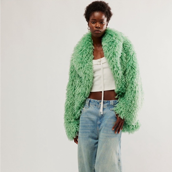 Free People Jackets & Blazers - Free People Granite Green Faux Fur Jacket